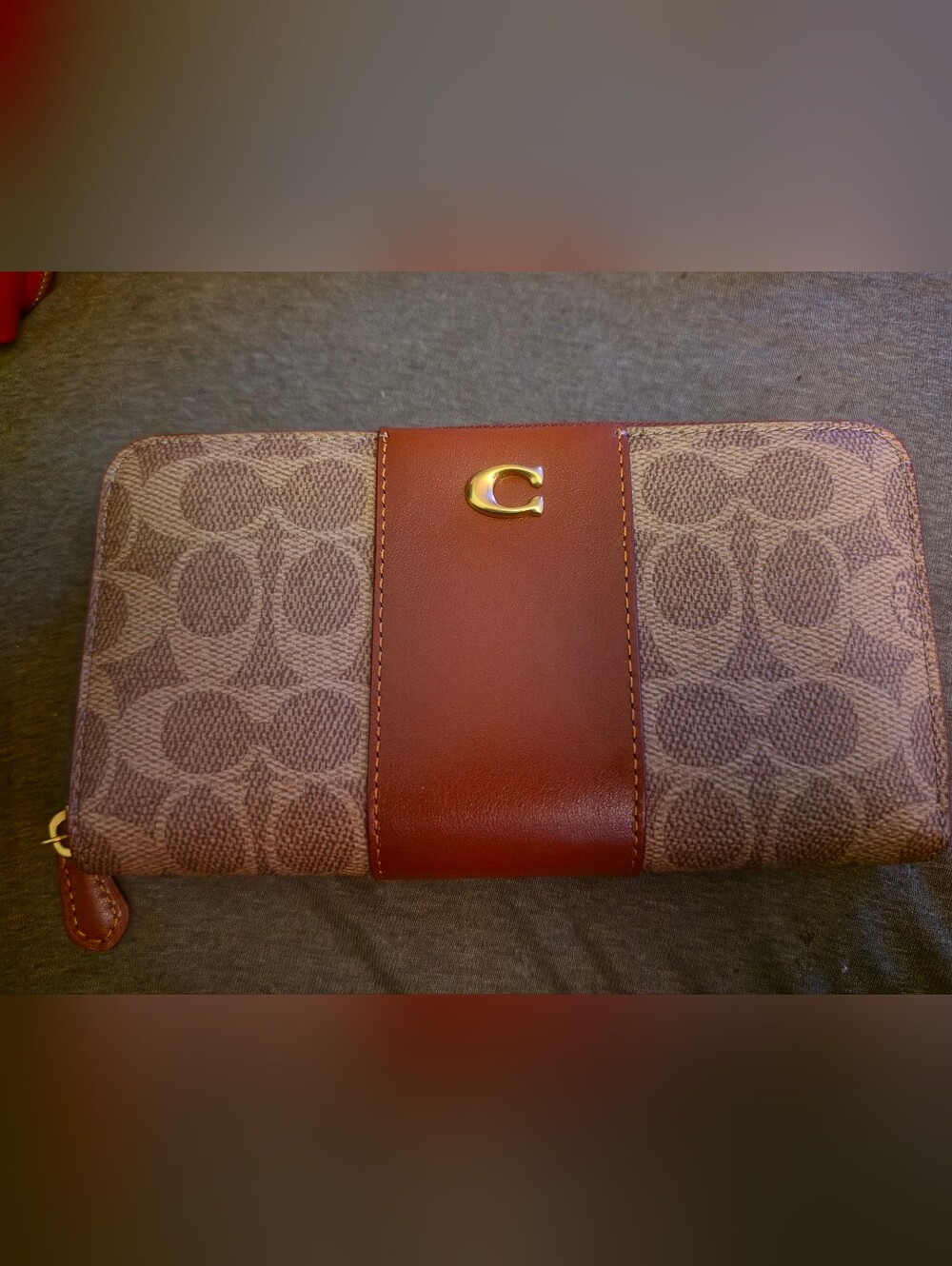 Nwt ( $175 Online ) Coach Retail Signature Canvas Wallet w/ Brown Leather Trim